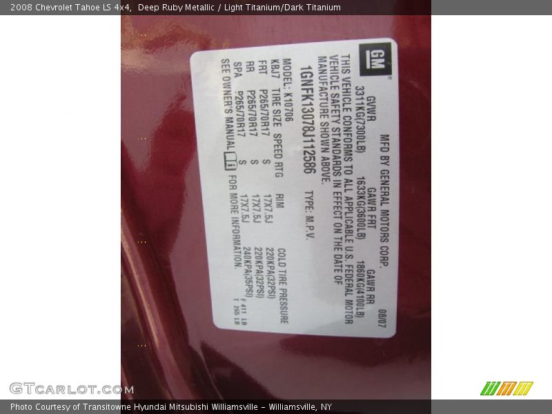 Deep Ruby Metallic / Light Titanium/Dark Titanium 2008 Chevrolet Tahoe LS 4x4