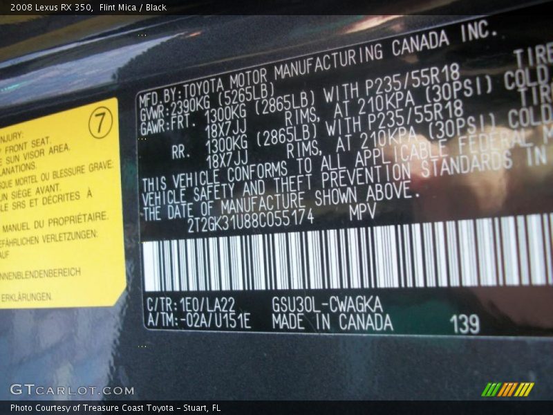 Flint Mica / Black 2008 Lexus RX 350
