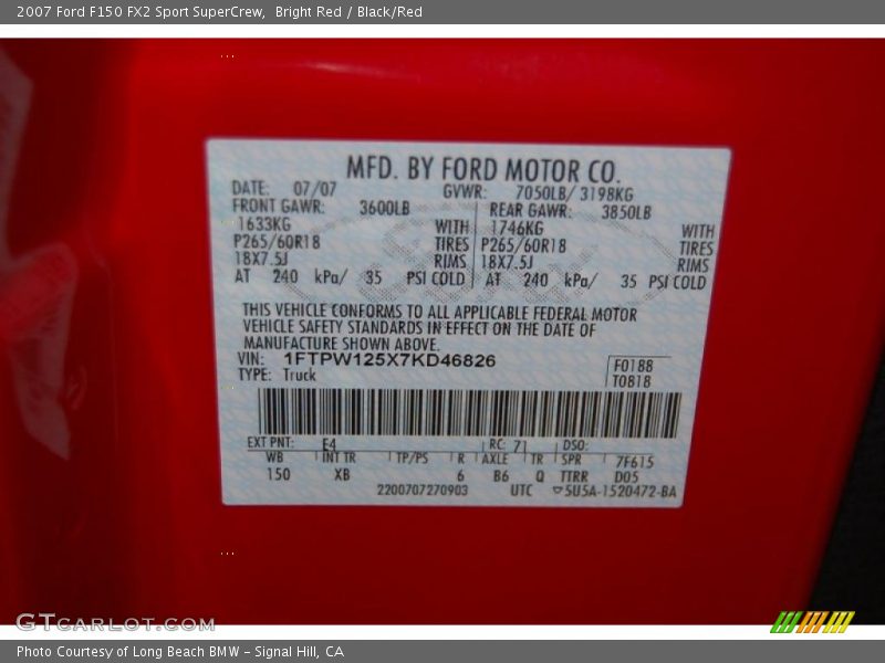2007 F150 FX2 Sport SuperCrew Bright Red Color Code E4
