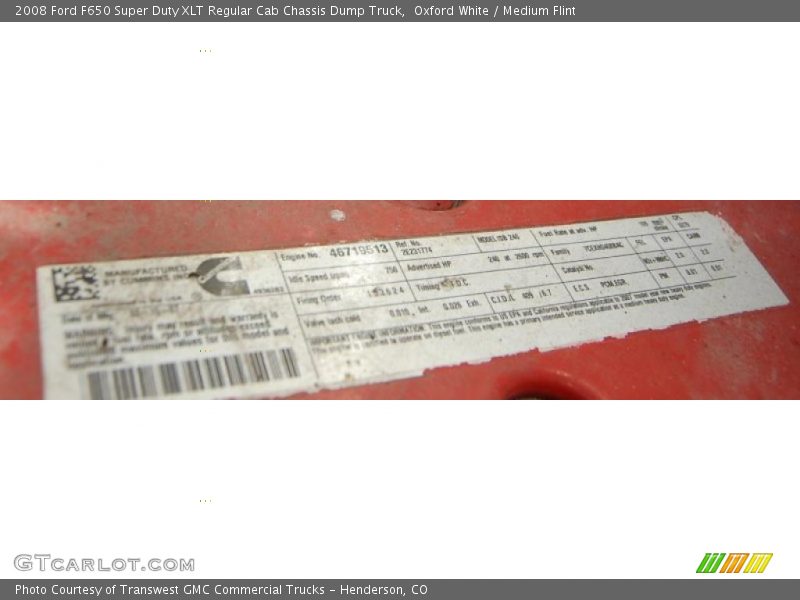 Oxford White / Medium Flint 2008 Ford F650 Super Duty XLT Regular Cab Chassis Dump Truck