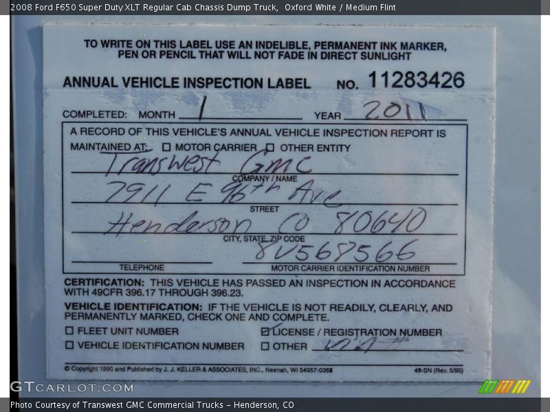 Oxford White / Medium Flint 2008 Ford F650 Super Duty XLT Regular Cab Chassis Dump Truck