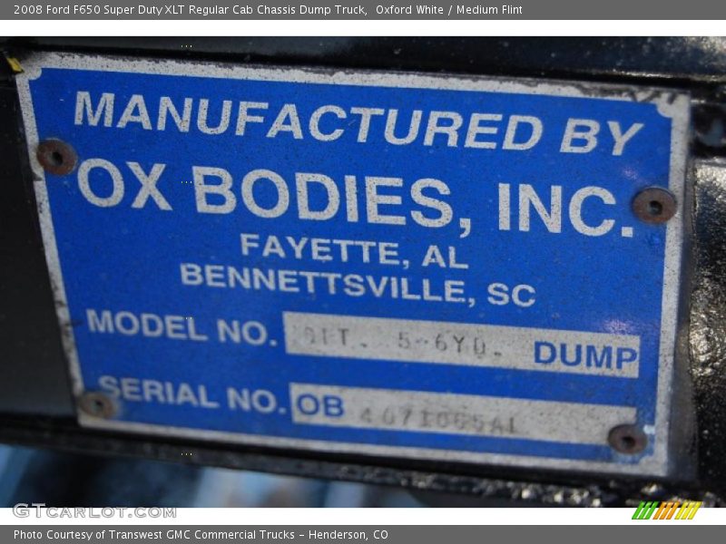 Oxford White / Medium Flint 2008 Ford F650 Super Duty XLT Regular Cab Chassis Dump Truck