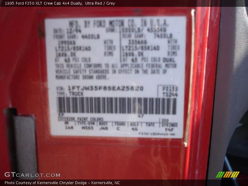 Ultra Red / Grey 1995 Ford F350 XLT Crew Cab 4x4 Dually