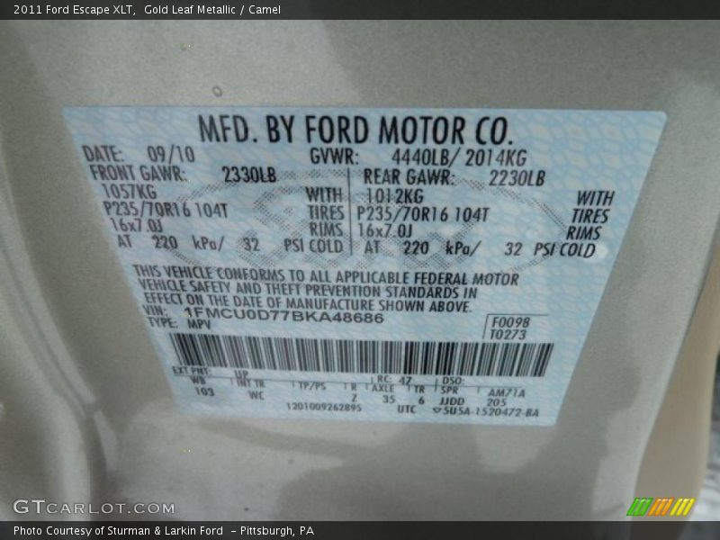 Gold Leaf Metallic / Camel 2011 Ford Escape XLT