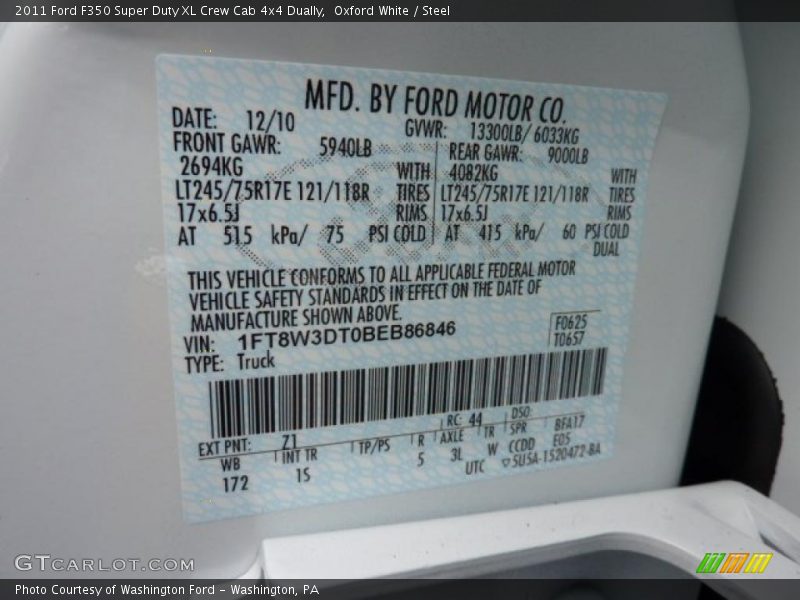 Oxford White / Steel 2011 Ford F350 Super Duty XL Crew Cab 4x4 Dually
