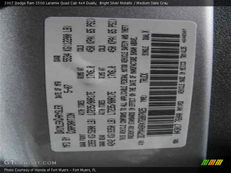 Bright Silver Metallic / Medium Slate Gray 2007 Dodge Ram 3500 Laramie Quad Cab 4x4 Dually