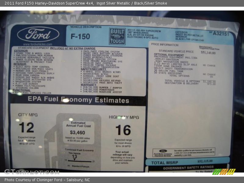  2011 F150 Harley-Davidson SuperCrew 4x4 Window Sticker