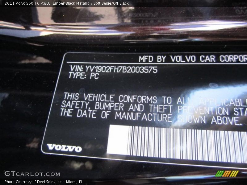Ember Black Metallic / Soft Beige/Off Black 2011 Volvo S60 T6 AWD