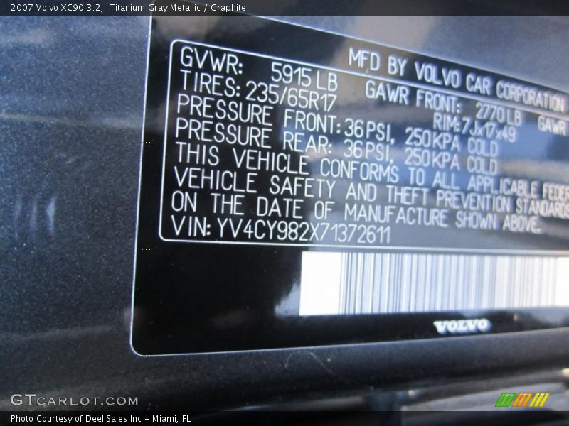 Titanium Gray Metallic / Graphite 2007 Volvo XC90 3.2