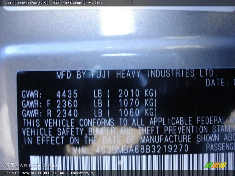 Steel Silver Metallic / Off-Black 2011 Subaru Legacy 2.5i