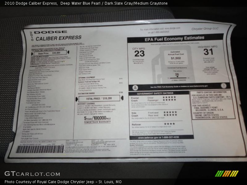  2010 Caliber Express Window Sticker