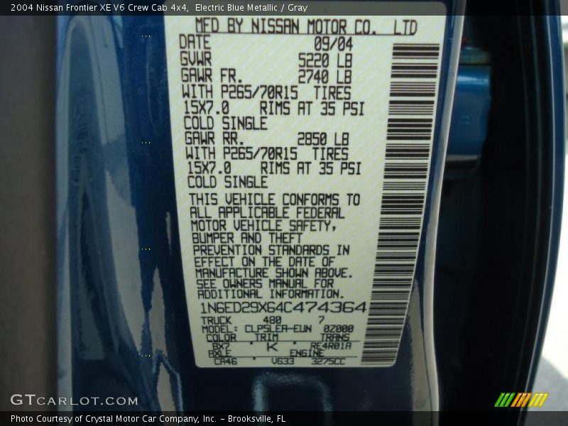 Electric Blue Metallic / Gray 2004 Nissan Frontier XE V6 Crew Cab 4x4