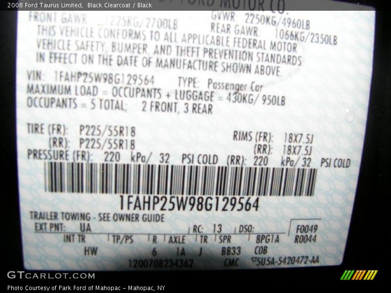 Black Clearcoat / Black 2008 Ford Taurus Limited