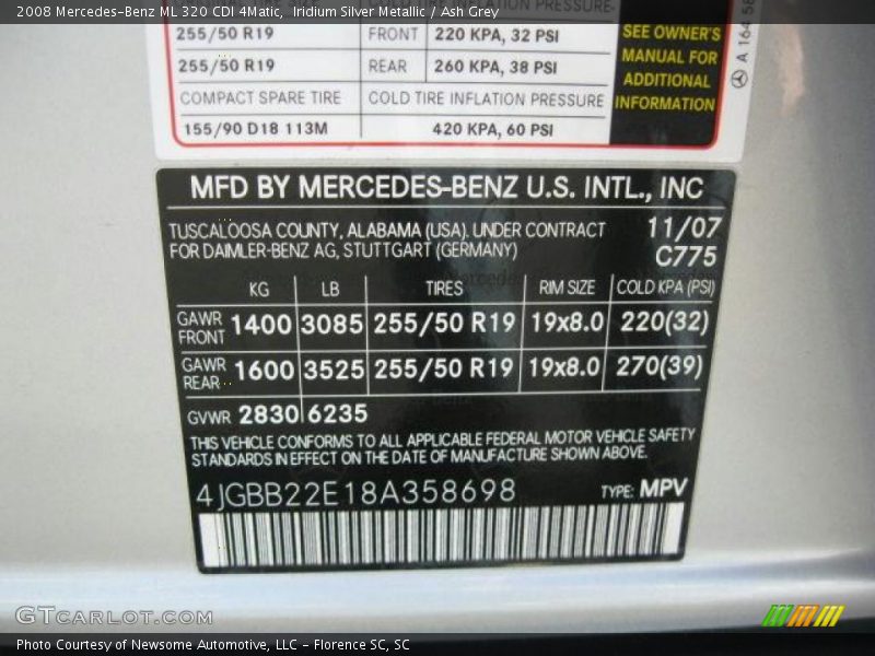 Iridium Silver Metallic / Ash Grey 2008 Mercedes-Benz ML 320 CDI 4Matic