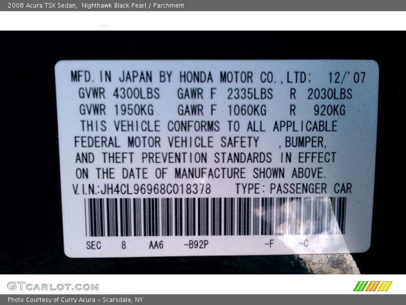 Nighthawk Black Pearl / Parchment 2008 Acura TSX Sedan