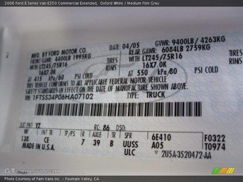 Oxford White / Medium Flint Grey 2006 Ford E Series Van E350 Commercial Extended