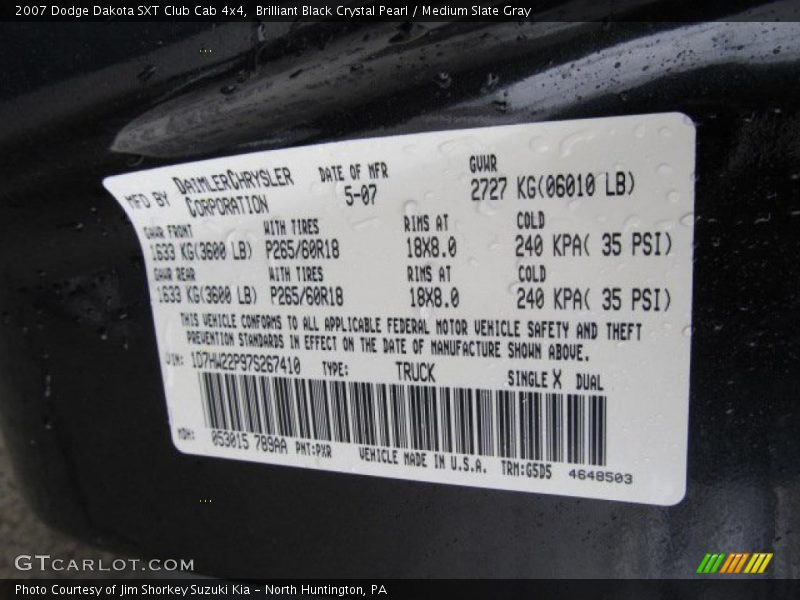 Brilliant Black Crystal Pearl / Medium Slate Gray 2007 Dodge Dakota SXT Club Cab 4x4