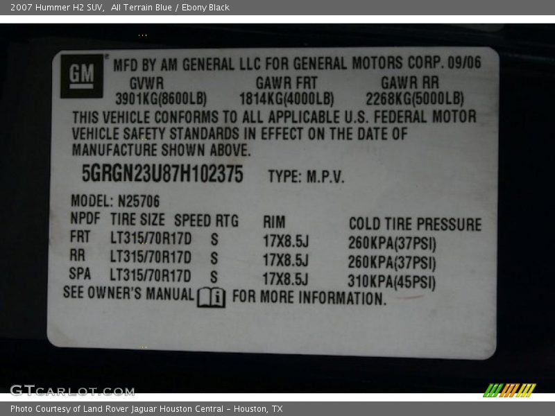 All Terrain Blue / Ebony Black 2007 Hummer H2 SUV