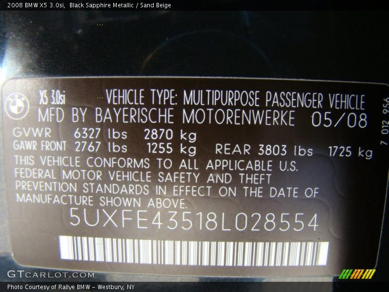 Black Sapphire Metallic / Sand Beige 2008 BMW X5 3.0si