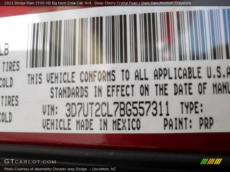 2011 Ram 2500 HD Big Horn Crew Cab 4x4 Deep Cherry Crystal Pearl Color Code PRP