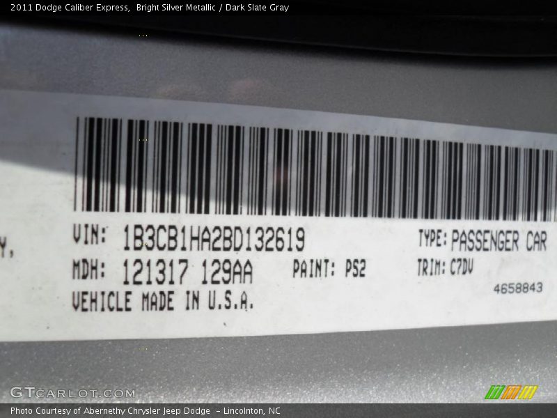Bright Silver Metallic / Dark Slate Gray 2011 Dodge Caliber Express