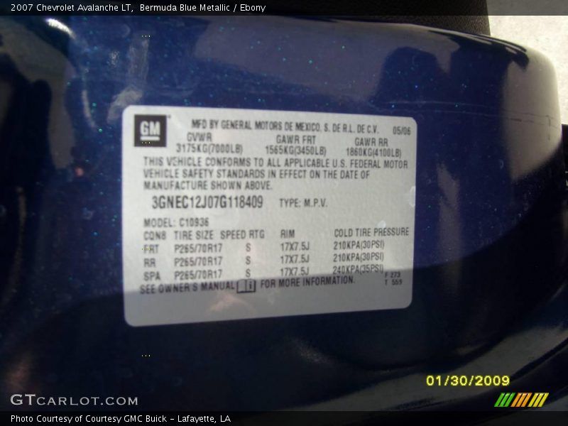 Bermuda Blue Metallic / Ebony 2007 Chevrolet Avalanche LT