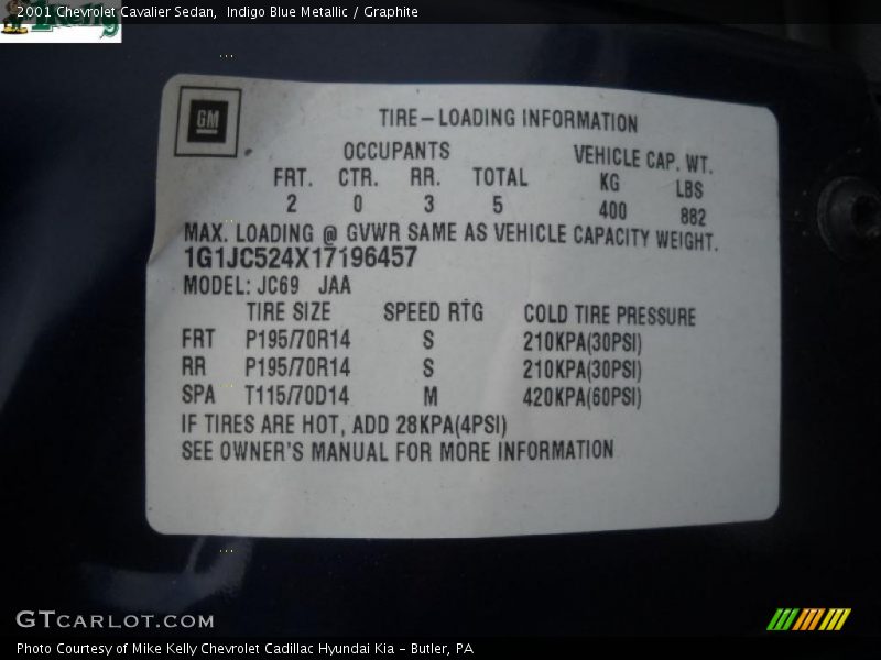 Indigo Blue Metallic / Graphite 2001 Chevrolet Cavalier Sedan