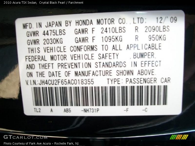 Crystal Black Pearl / Parchment 2010 Acura TSX Sedan