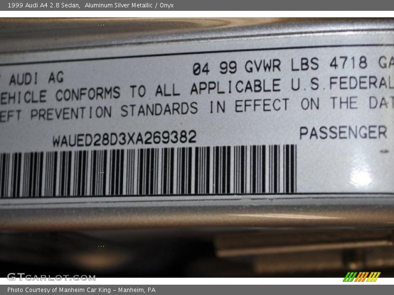 Aluminum Silver Metallic / Onyx 1999 Audi A4 2.8 Sedan