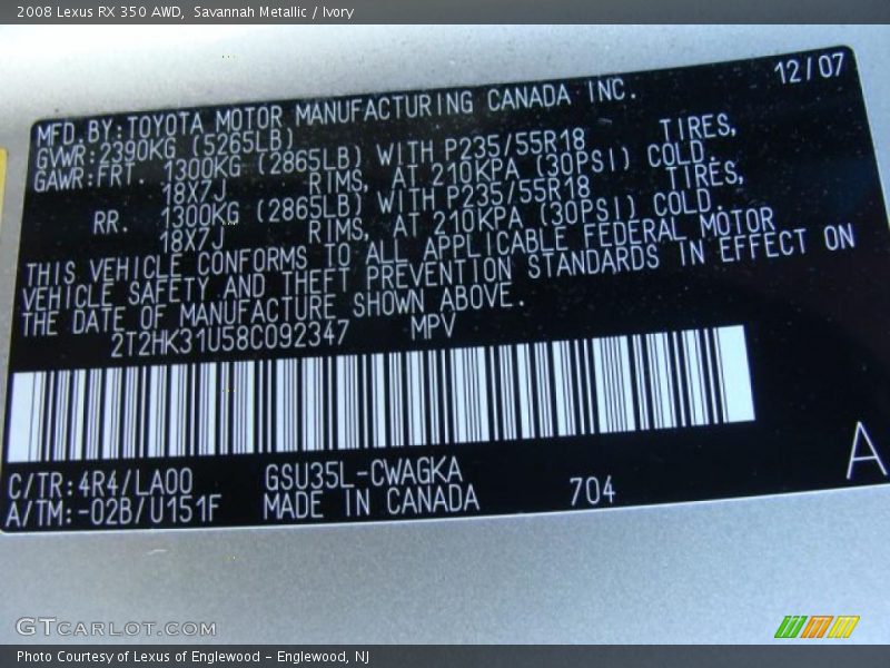 Savannah Metallic / Ivory 2008 Lexus RX 350 AWD