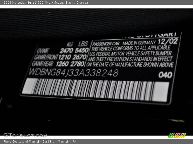 Black / Charcoal 2003 Mercedes-Benz S 500 4Matic Sedan