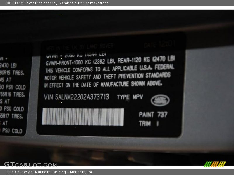 Zambezi Silver / Smokestone 2002 Land Rover Freelander S