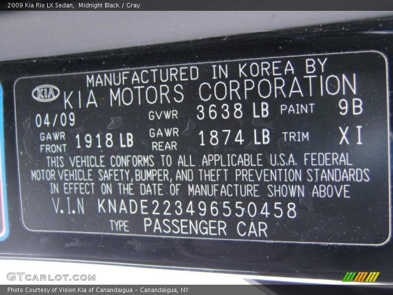 Midnight Black / Gray 2009 Kia Rio LX Sedan