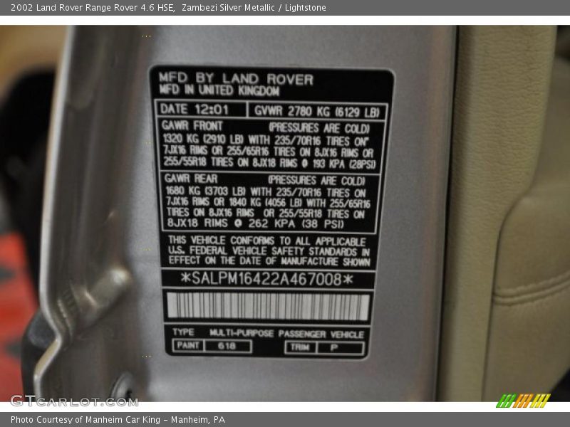 Zambezi Silver Metallic / Lightstone 2002 Land Rover Range Rover 4.6 HSE