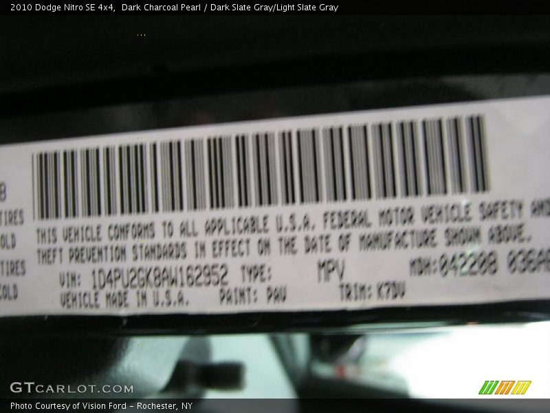Dark Charcoal Pearl / Dark Slate Gray/Light Slate Gray 2010 Dodge Nitro SE 4x4