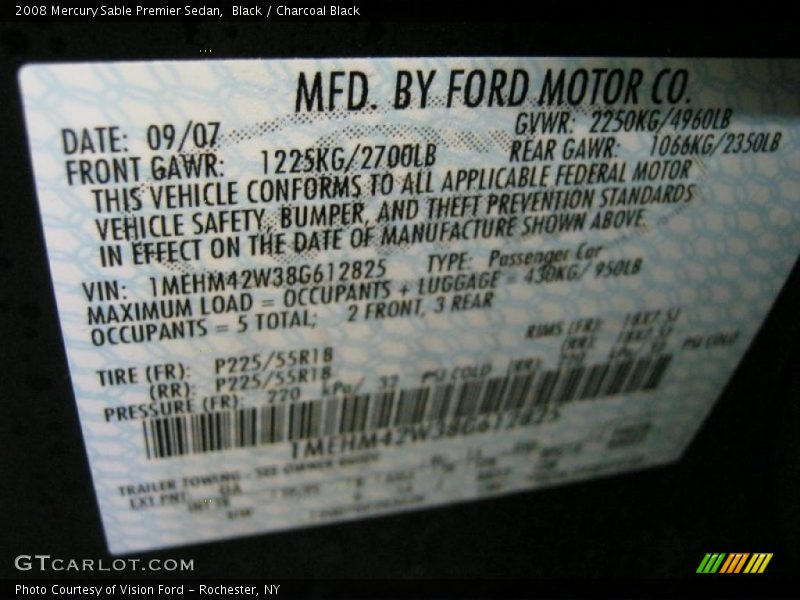 Black / Charcoal Black 2008 Mercury Sable Premier Sedan
