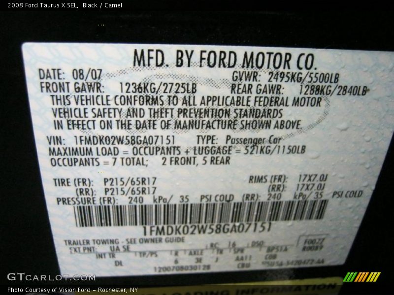 Black / Camel 2008 Ford Taurus X SEL