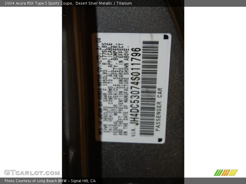 Desert Silver Metallic / Titanium 2004 Acura RSX Type S Sports Coupe