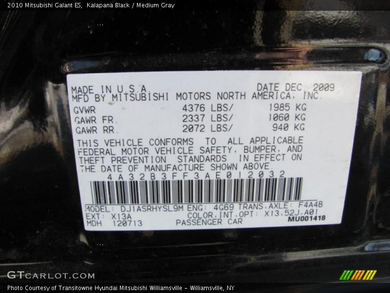 Kalapana Black / Medium Gray 2010 Mitsubishi Galant ES