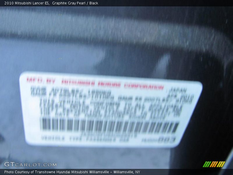 Graphite Gray Pearl / Black 2010 Mitsubishi Lancer ES