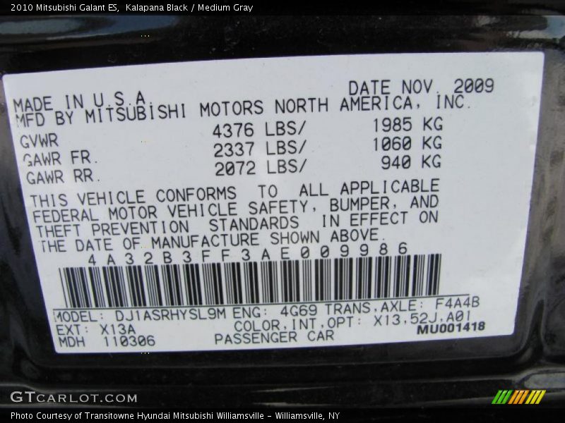 Kalapana Black / Medium Gray 2010 Mitsubishi Galant ES