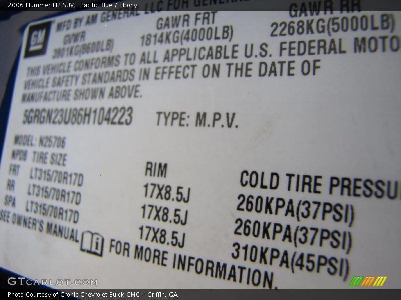 Pacific Blue / Ebony 2006 Hummer H2 SUV