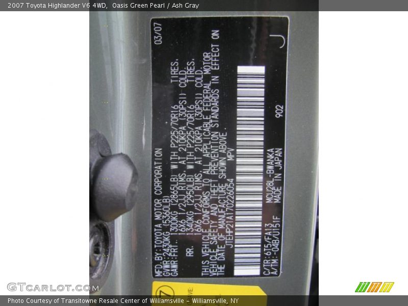 Oasis Green Pearl / Ash Gray 2007 Toyota Highlander V6 4WD