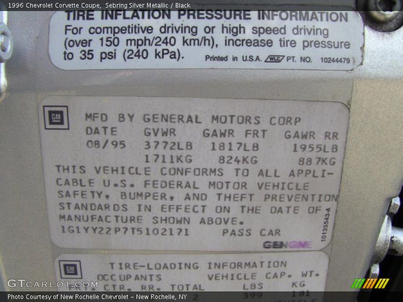 Info Tag of 1996 Corvette Coupe