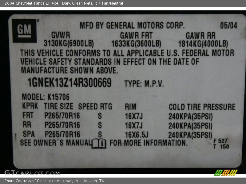 Dark Green Metallic / Tan/Neutral 2004 Chevrolet Tahoe LT 4x4