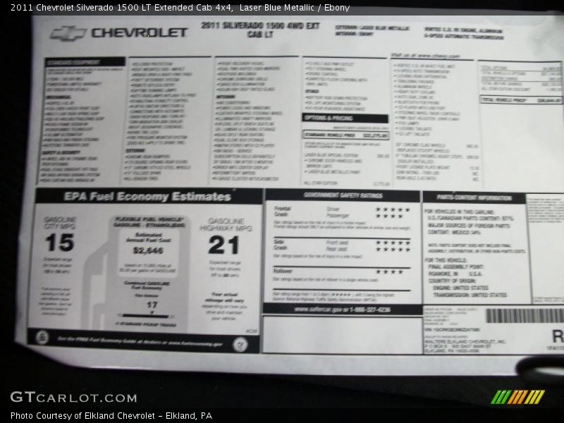  2011 Silverado 1500 LT Extended Cab 4x4 Window Sticker