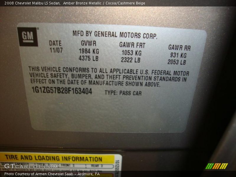 Amber Bronze Metallic / Cocoa/Cashmere Beige 2008 Chevrolet Malibu LS Sedan