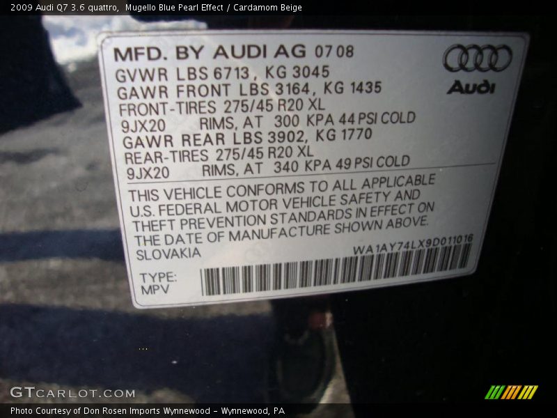 Mugello Blue Pearl Effect / Cardamom Beige 2009 Audi Q7 3.6 quattro