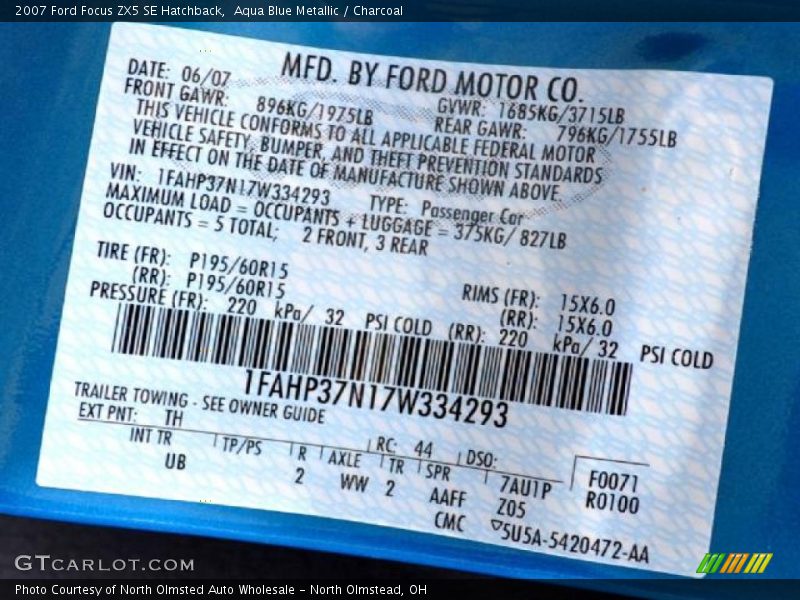 Aqua Blue Metallic / Charcoal 2007 Ford Focus ZX5 SE Hatchback