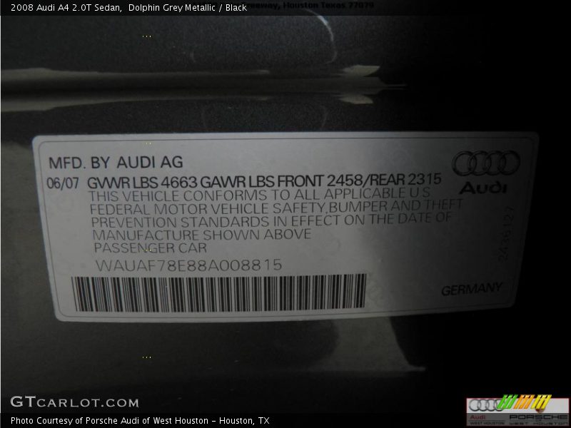 Dolphin Grey Metallic / Black 2008 Audi A4 2.0T Sedan